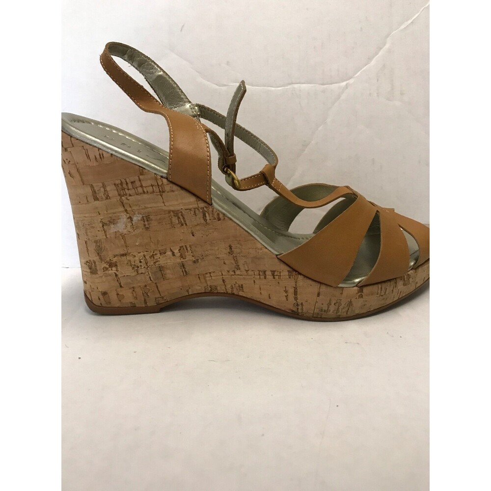 Unisa Women's Shoes Tenille Saddle Brown Leather Cork Wedge Sandal Shoe Size 10